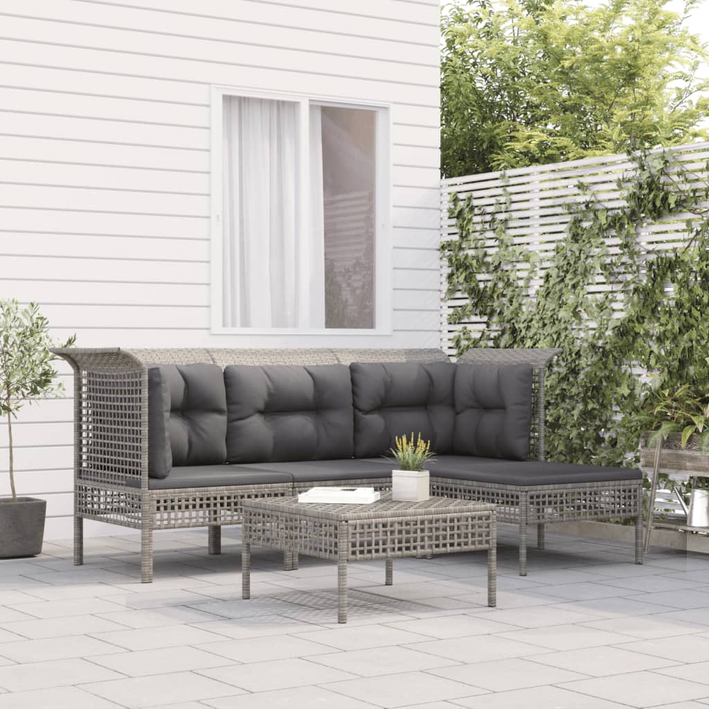 vidaXL 5-Piece Lounge Set with Cushions Poly Rattan Grey