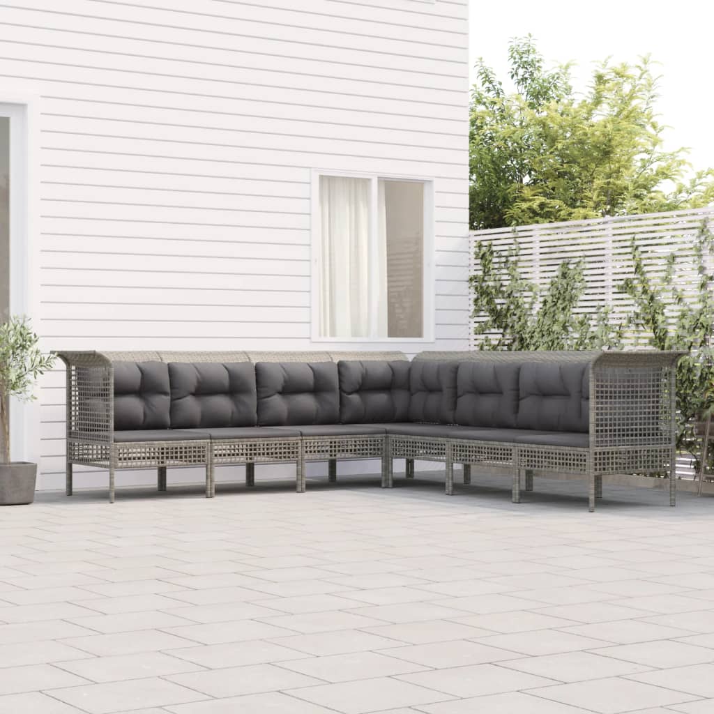 vidaXL 6-delige Loungeset met kussens poly rattan grijs