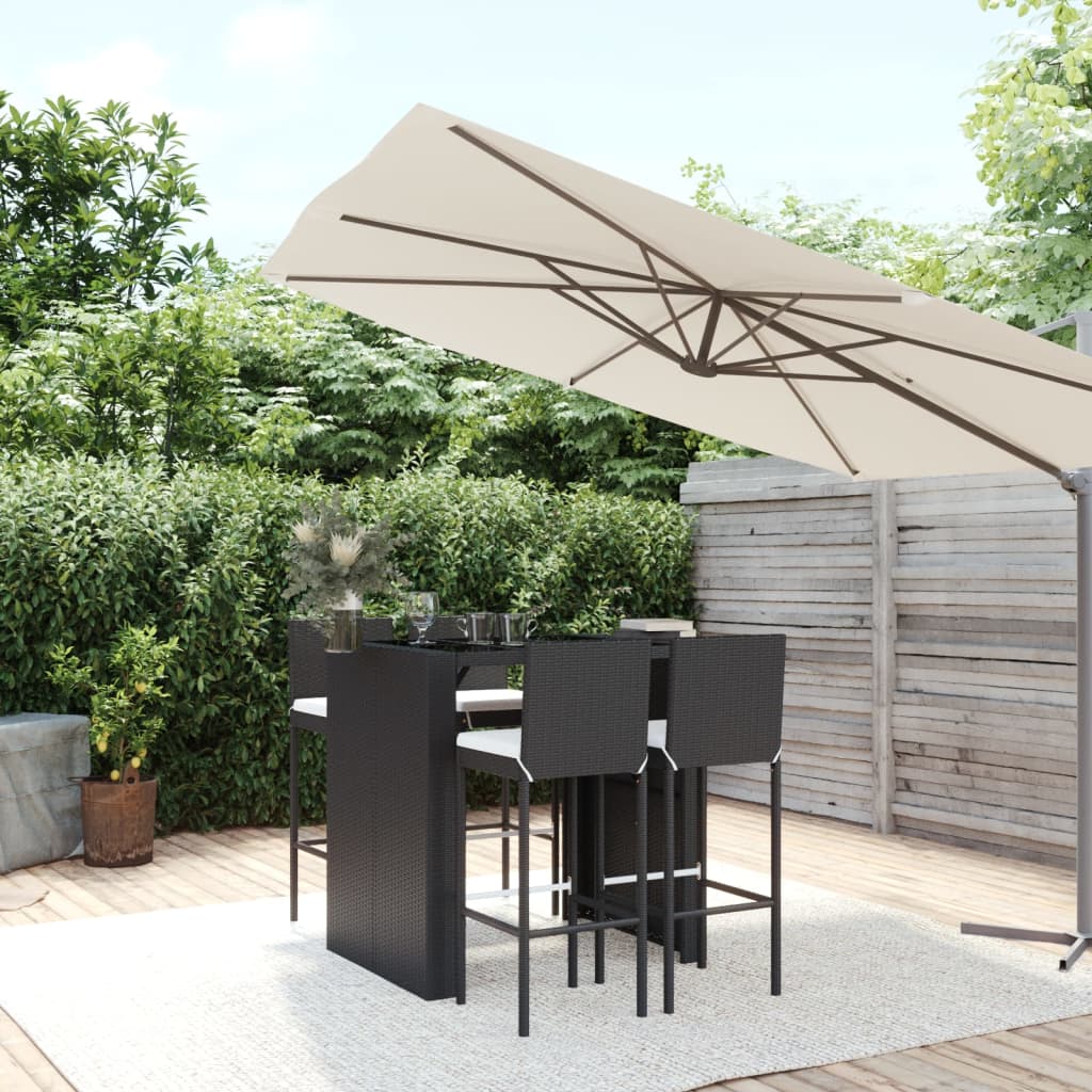 vidaXL 5-delige Tuinbarset met kussens poly rattan zwart