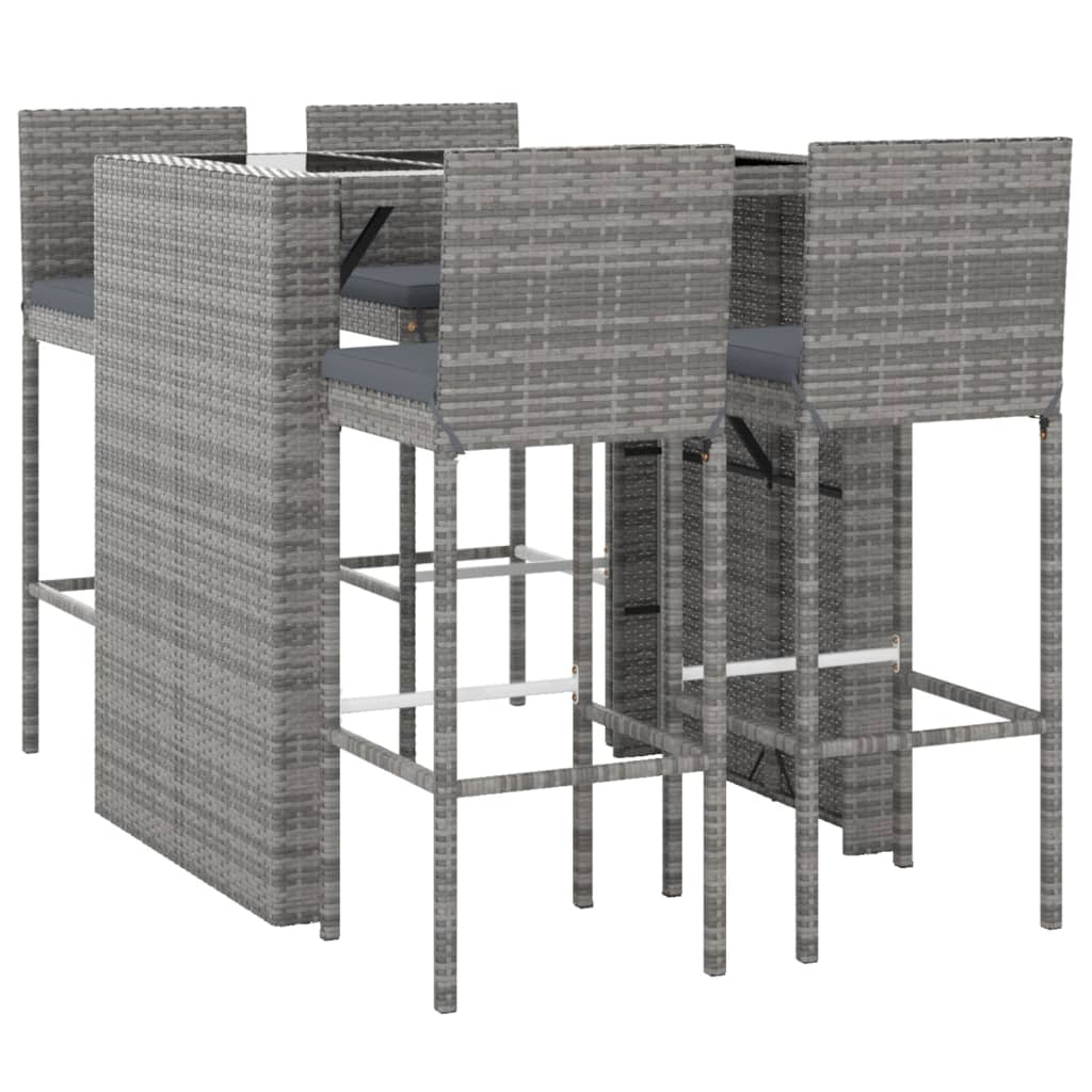 vidaXL 5-delige Tuinbarset met kussens poly rattan zwart