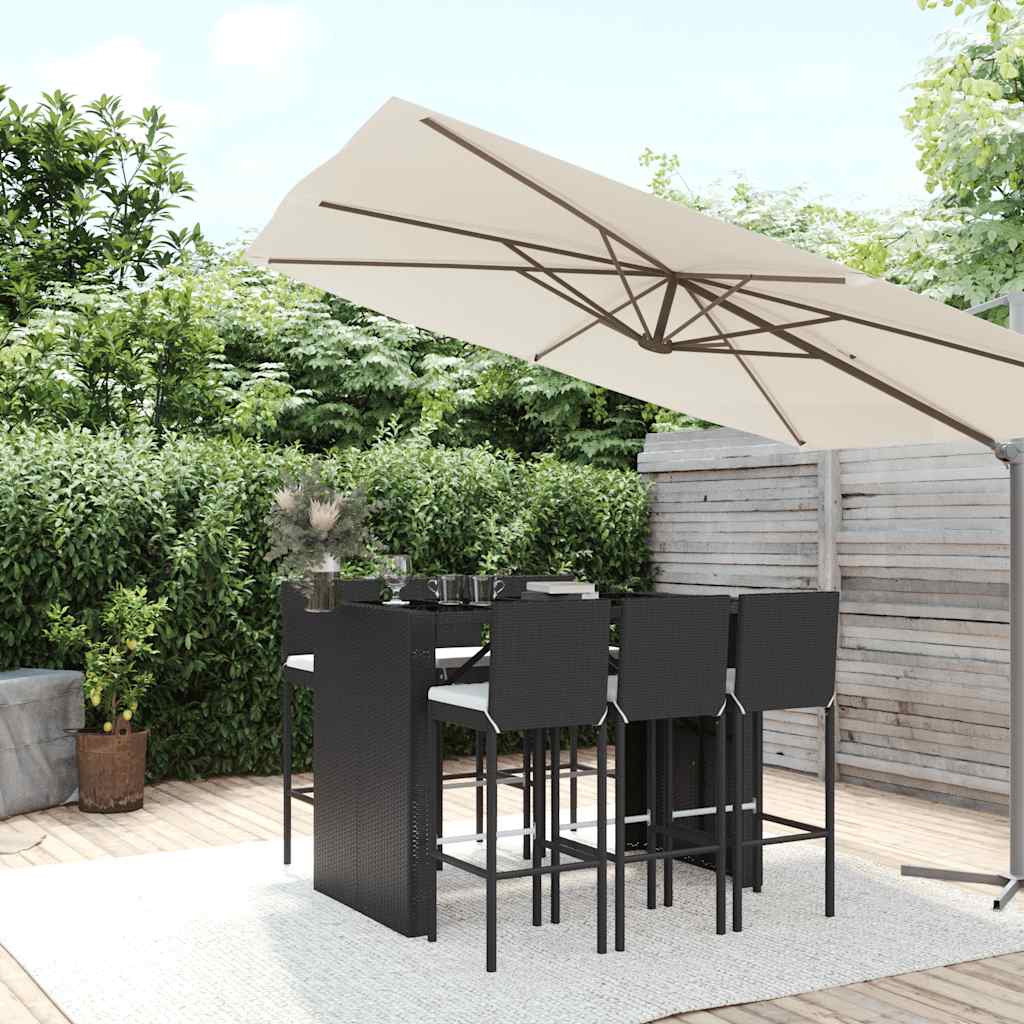vidaXL 5-delige Tuinbarset met kussens poly rattan zwart