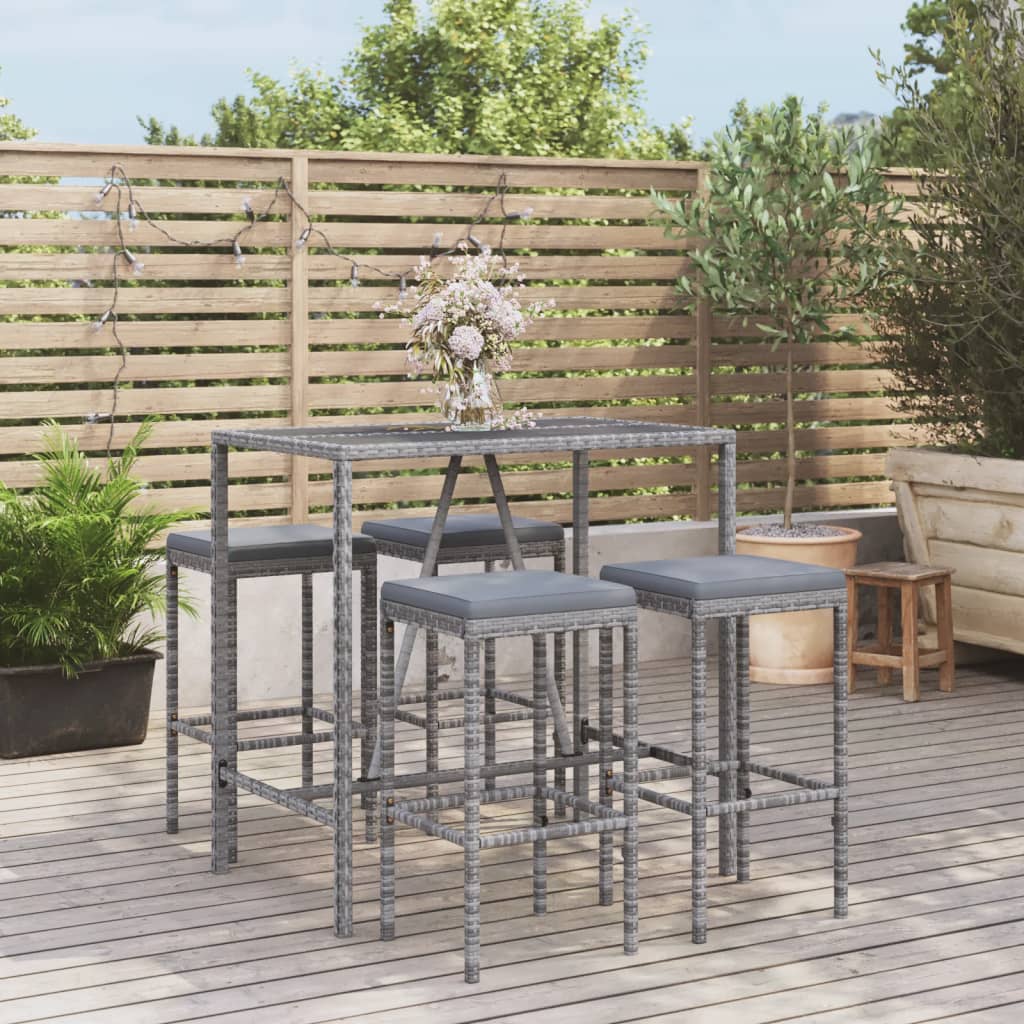vidaXL 3-delige Tuinbarset met kussens poly rattan zwart
