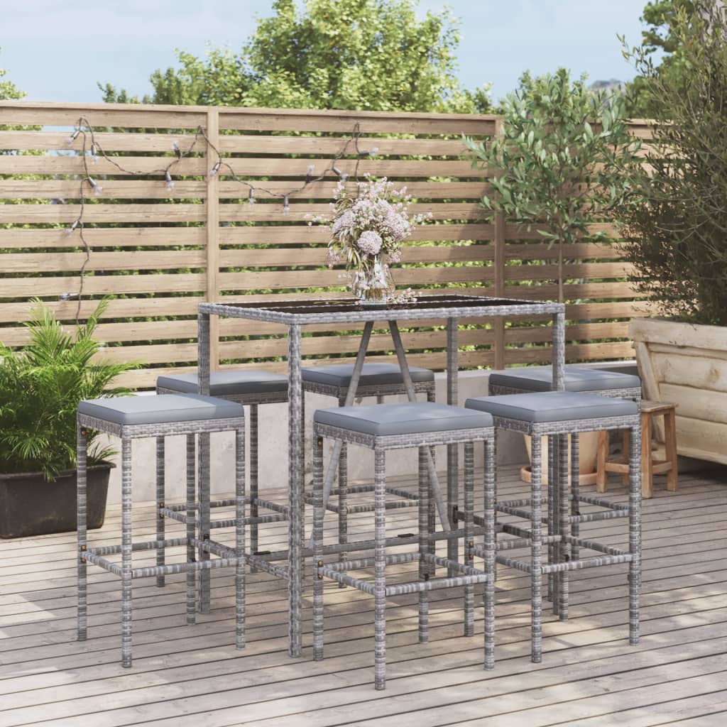 vidaXL 3-delige Tuinbarset met kussens poly rattan zwart