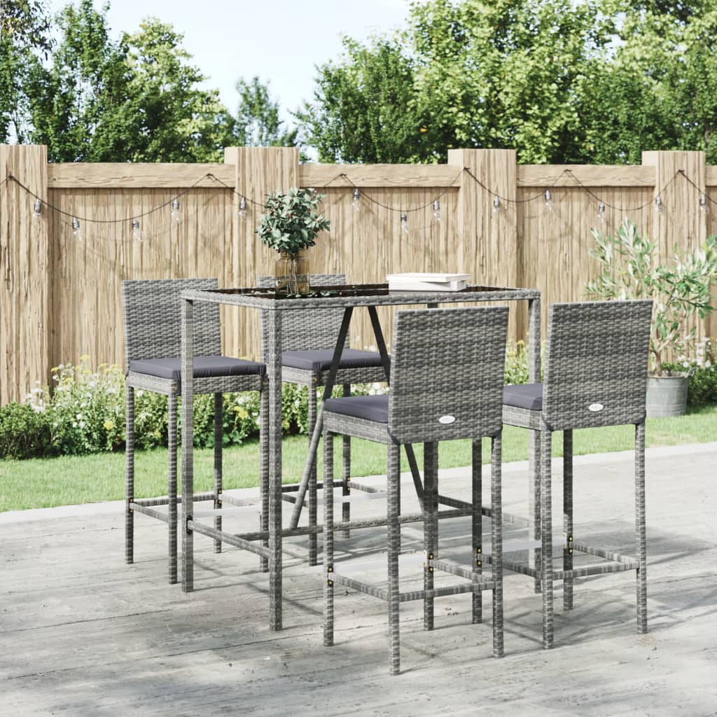 vidaXL 3-delige Tuinbarset met kussens poly rattan zwart