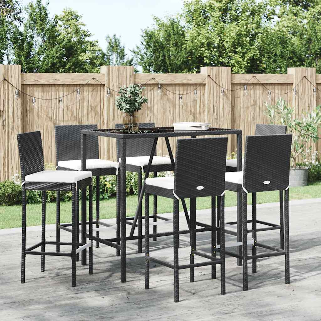 vidaXL 3-delige Tuinbarset met kussens poly rattan zwart