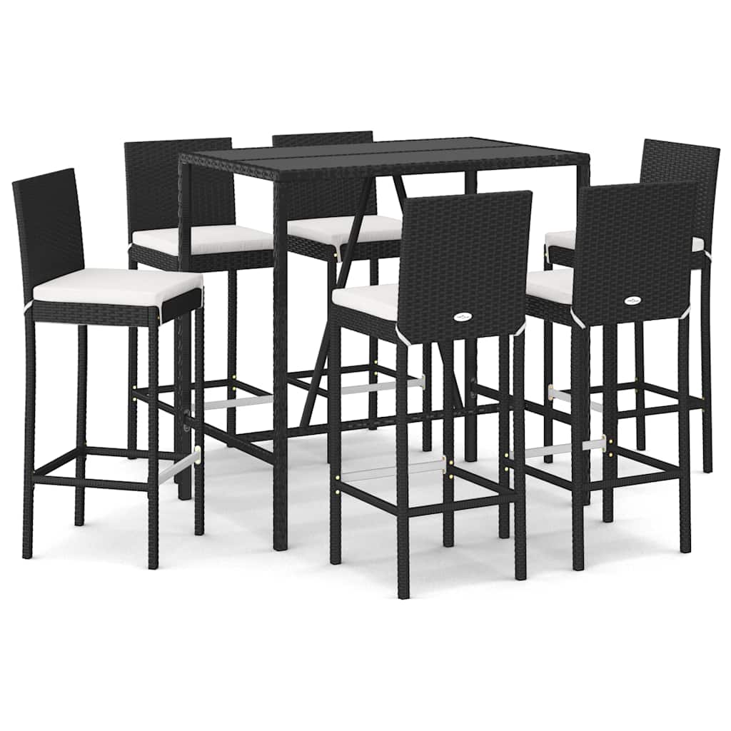 vidaXL 3-delige Tuinbarset met kussens poly rattan zwart