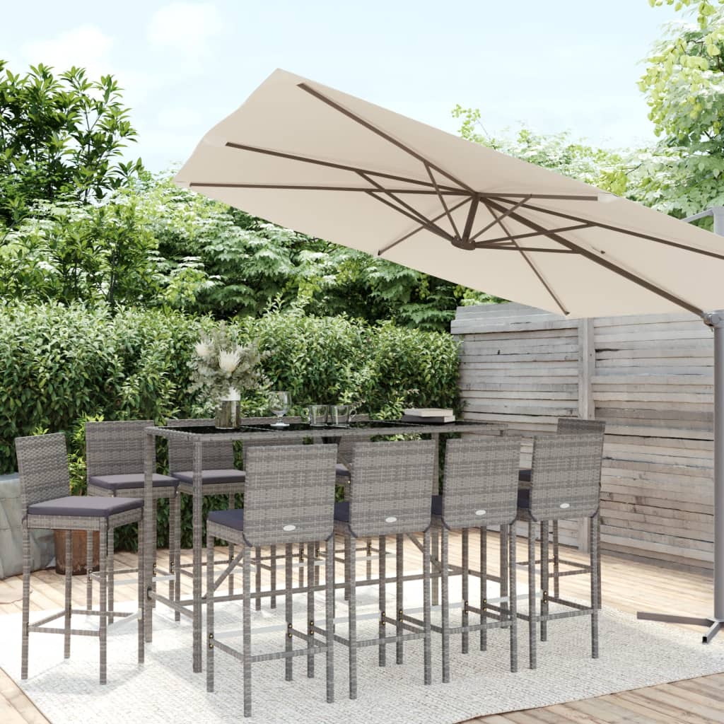 vidaXL 3-delige Tuinbarset met kussens poly rattan zwart