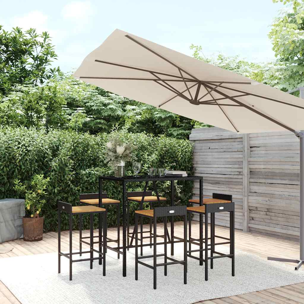 vidaXL 3-Piece Garden Bar Set Poly Rattan and Solid Acacia Wood Black