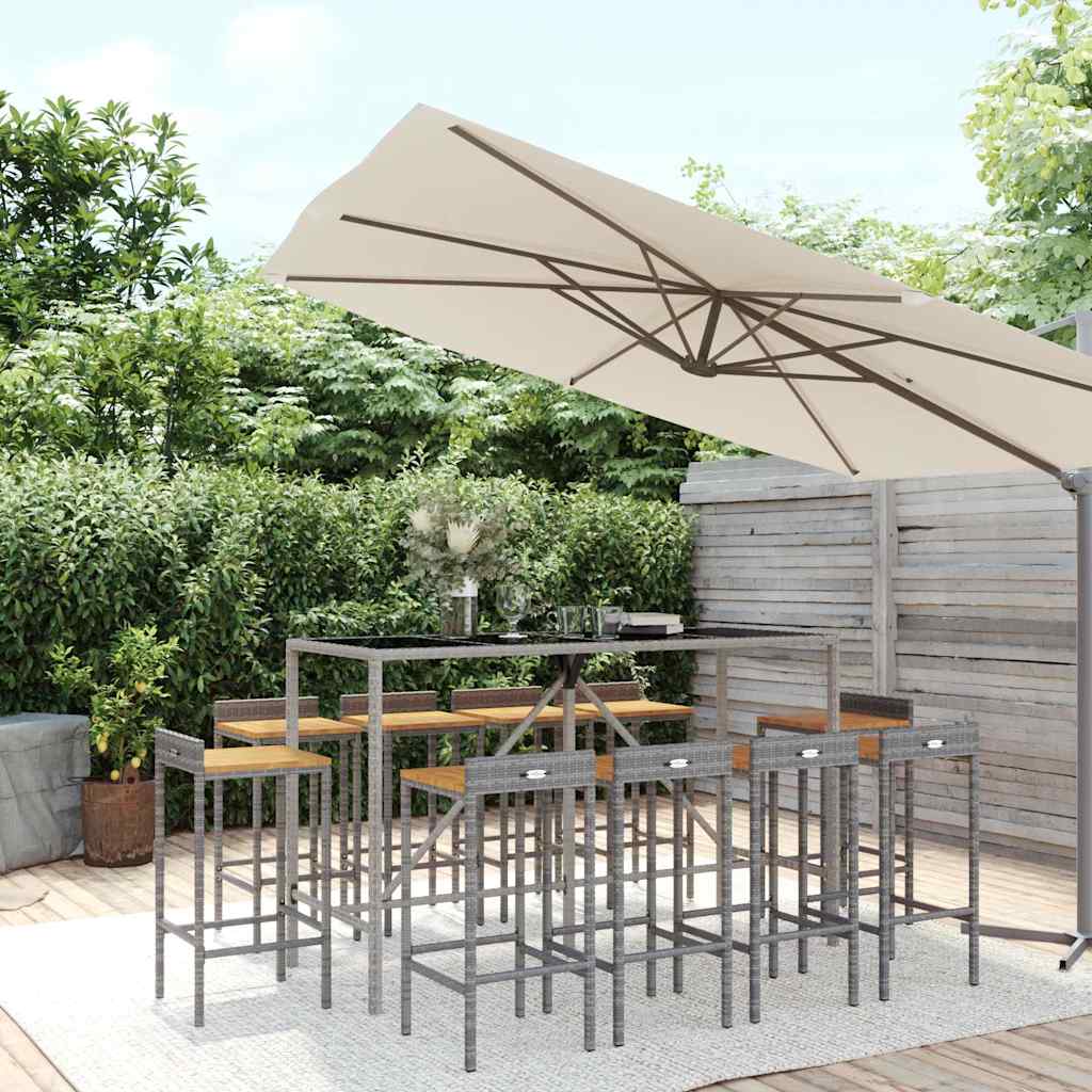 vidaXL 3-Piece Garden Bar Set Poly Rattan and Solid Acacia Wood Black