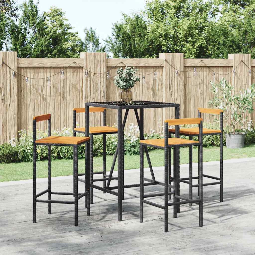 vidaXL 3-Piece Garden Bar Set Poly Rattan and Solid Acacia Wood Black