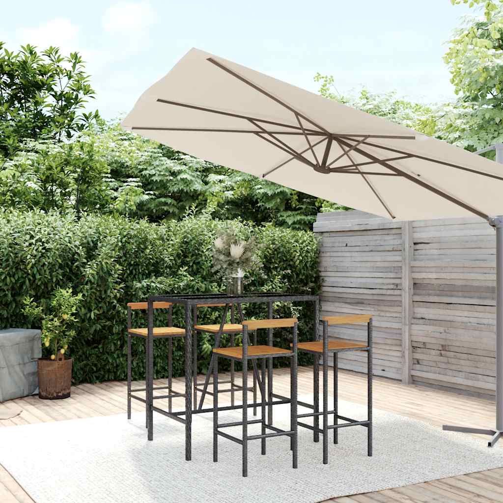 vidaXL 3-Piece Garden Bar Set Poly Rattan and Solid Acacia Wood Black