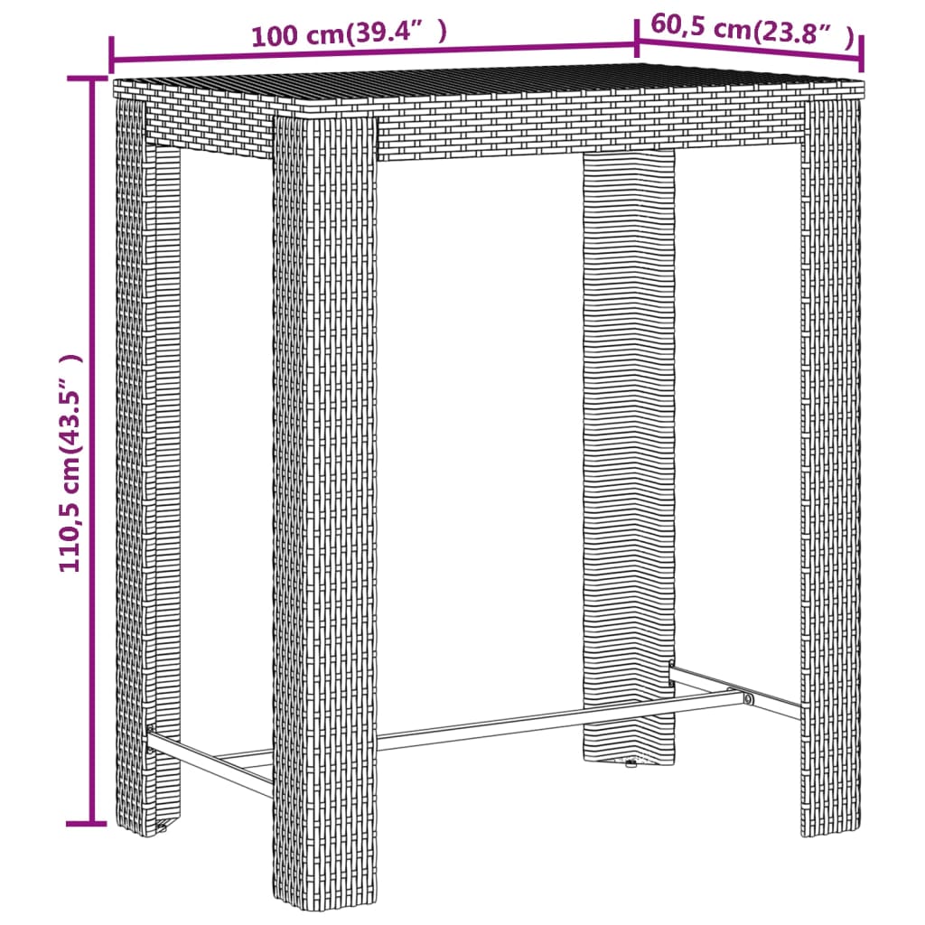 vidaXL 3-delige Tuinbarset poly rattan en massief acaciahout zwart