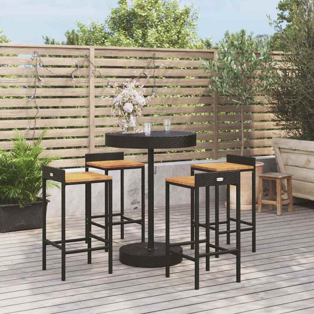 vidaXL 3-piece Garden Bar Set poly rattan and solid acacia wood black