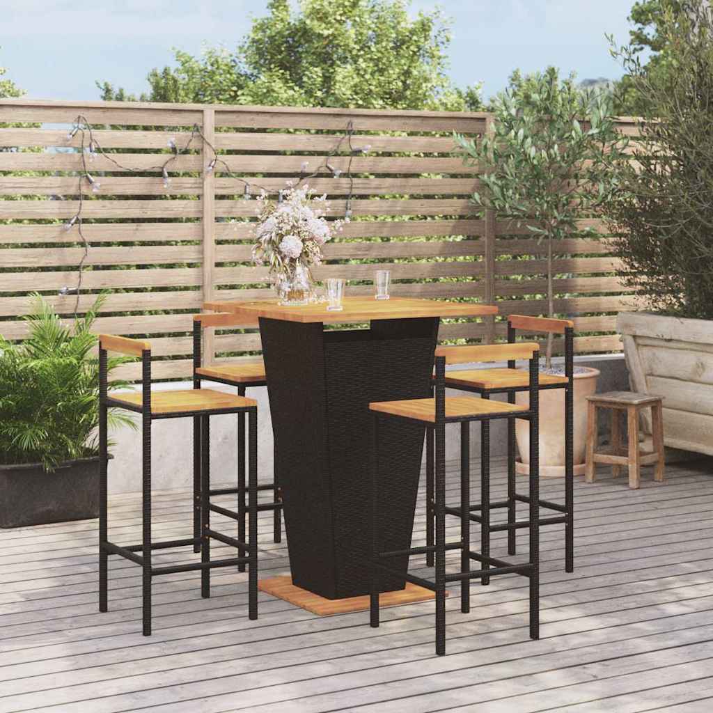 vidaXL 3-Piece Garden Bar Set Poly Rattan and Solid Acacia Wood Black