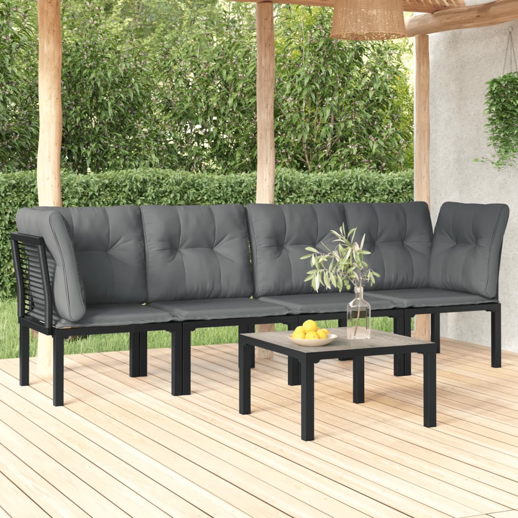 vidaXL Ensemble de salon 3 pièces avec coussins en poly rotin noir et gris