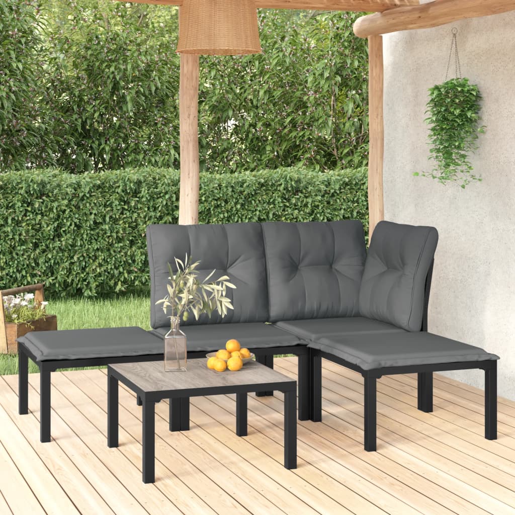 vidaXL Ensemble de salon 3 pièces avec coussins en poly rotin noir et gris