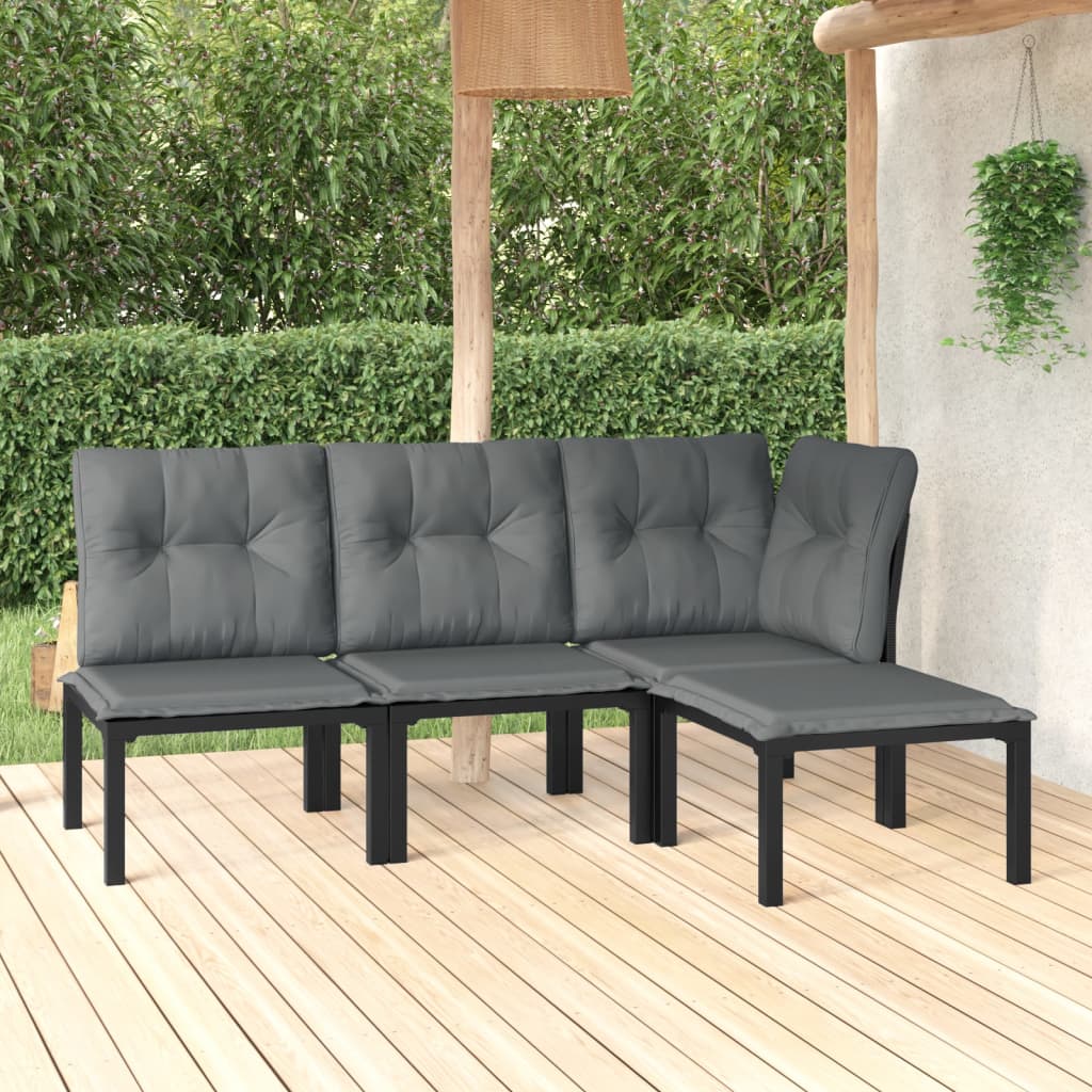 vidaXL Ensemble de salon 3 pièces avec coussins en poly rotin noir et gris