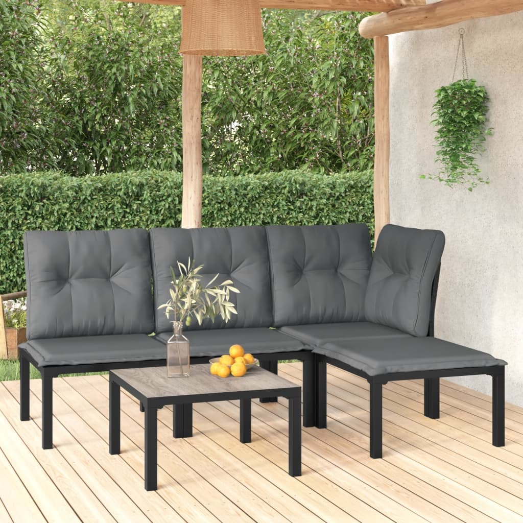 vidaXL Ensemble de salon 3 pièces avec coussins en poly rotin noir et gris
