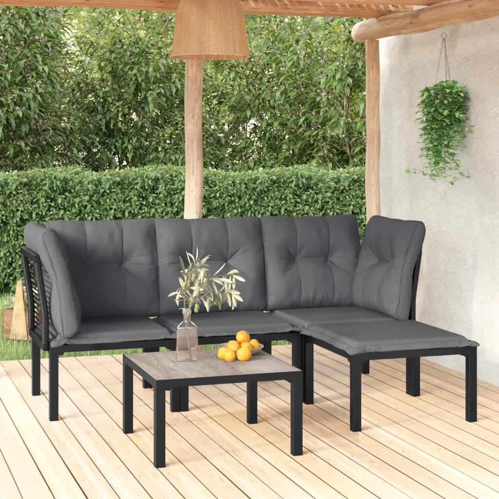 vidaXL 4-delige Loungeset poly rattan zwart en grijs