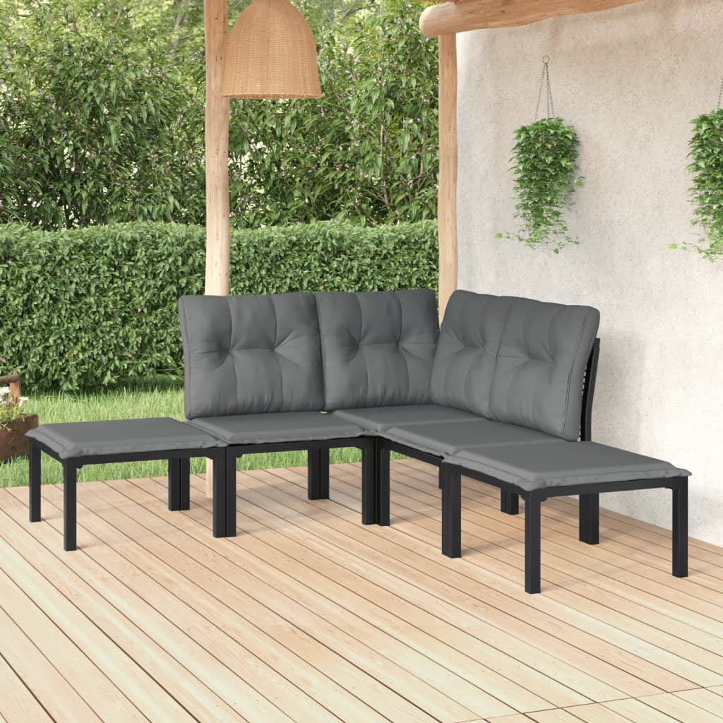 vidaXL 6-Piece Lounge Set Poly Rattan Black and Grey