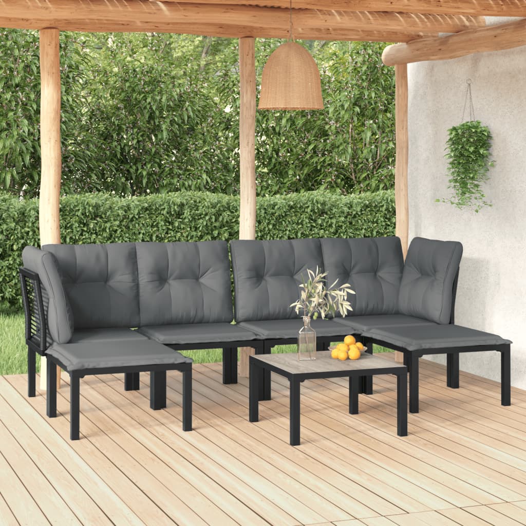 vidaXL 6-Piece Lounge Set Poly Rattan Black and Grey