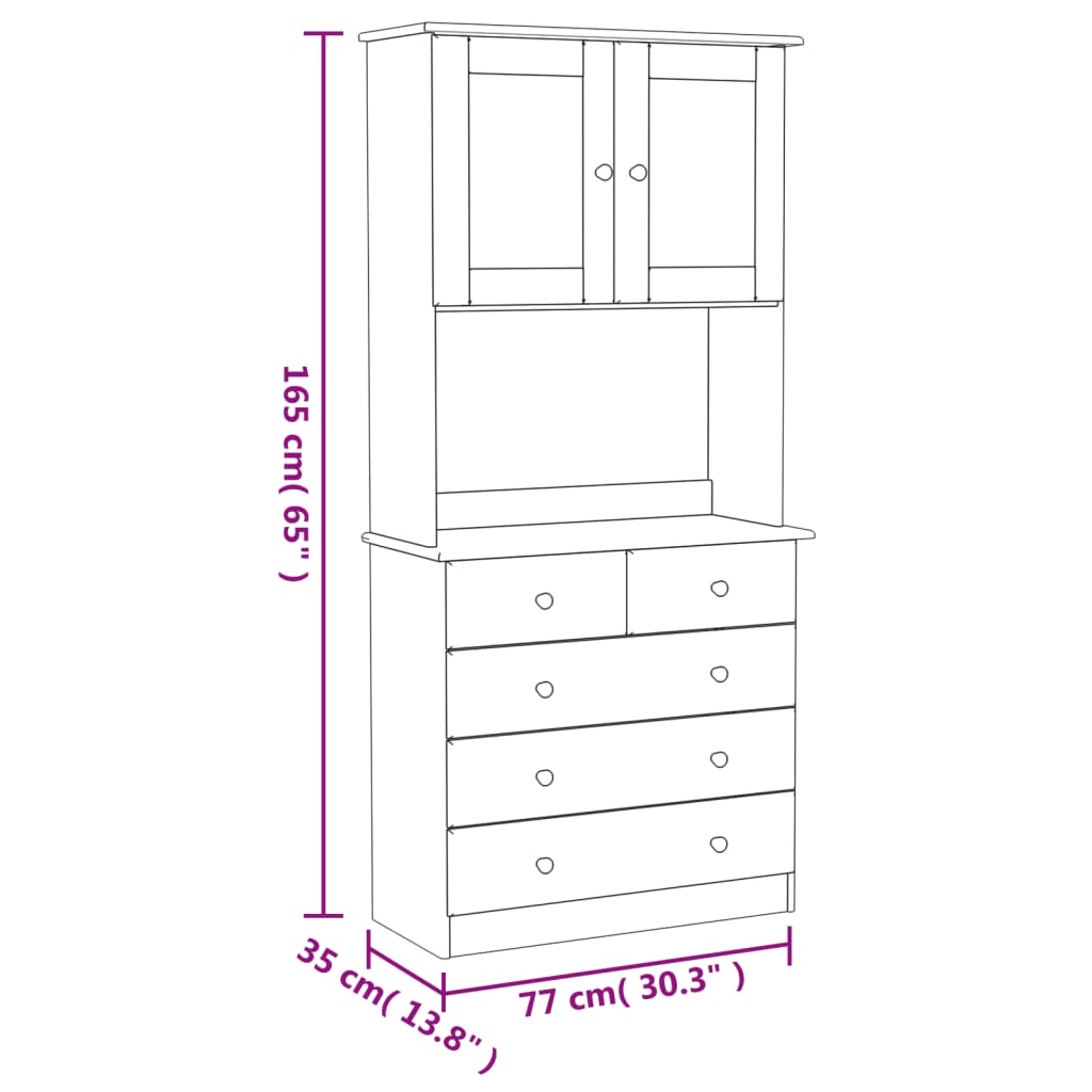 vidaXL Hoge kast ALTA 77x35x165 cm massief grenenhout