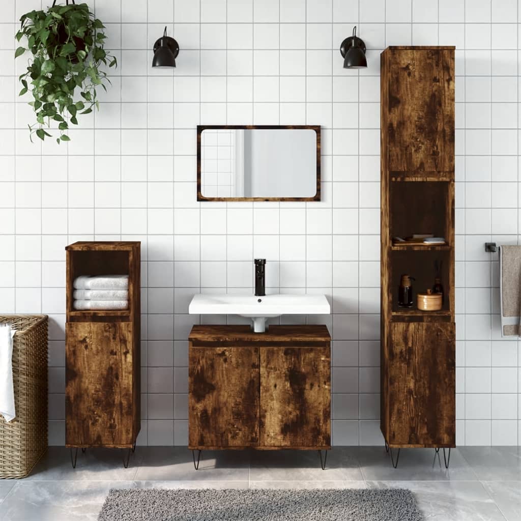 vidaXL 3-delige Badkamerkastenset bewerkt hout wit