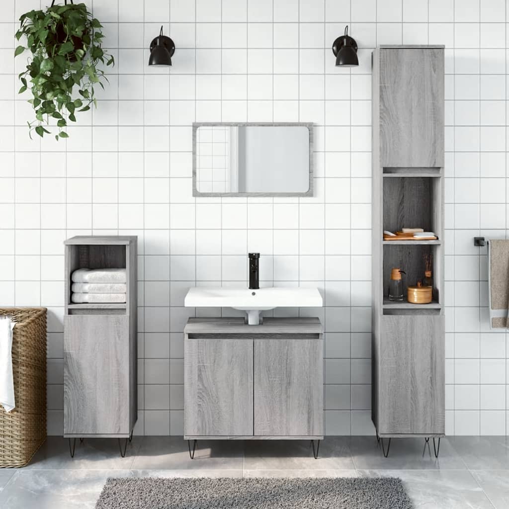 vidaXL 3-delige Badkamerkastenset bewerkt hout wit