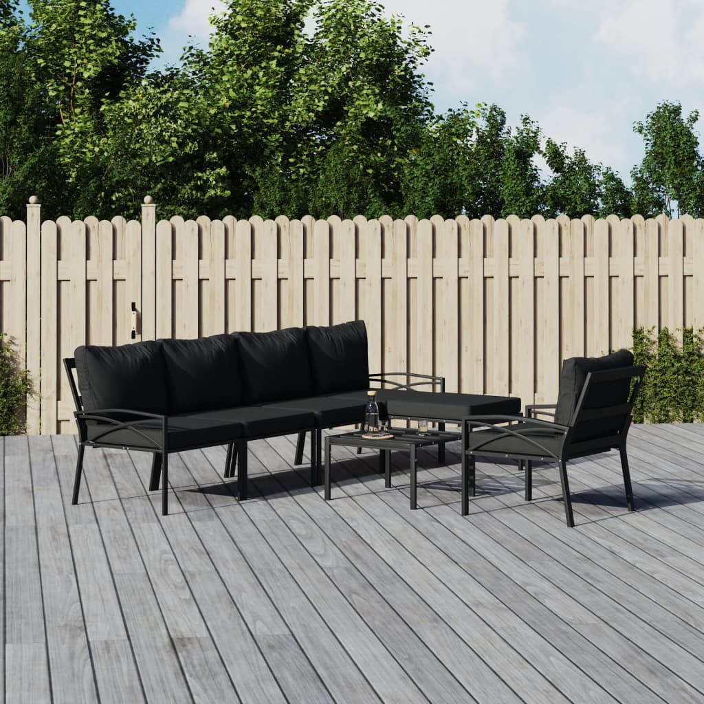 vidaXL 6-delige Loungeset met kussens staal grijs