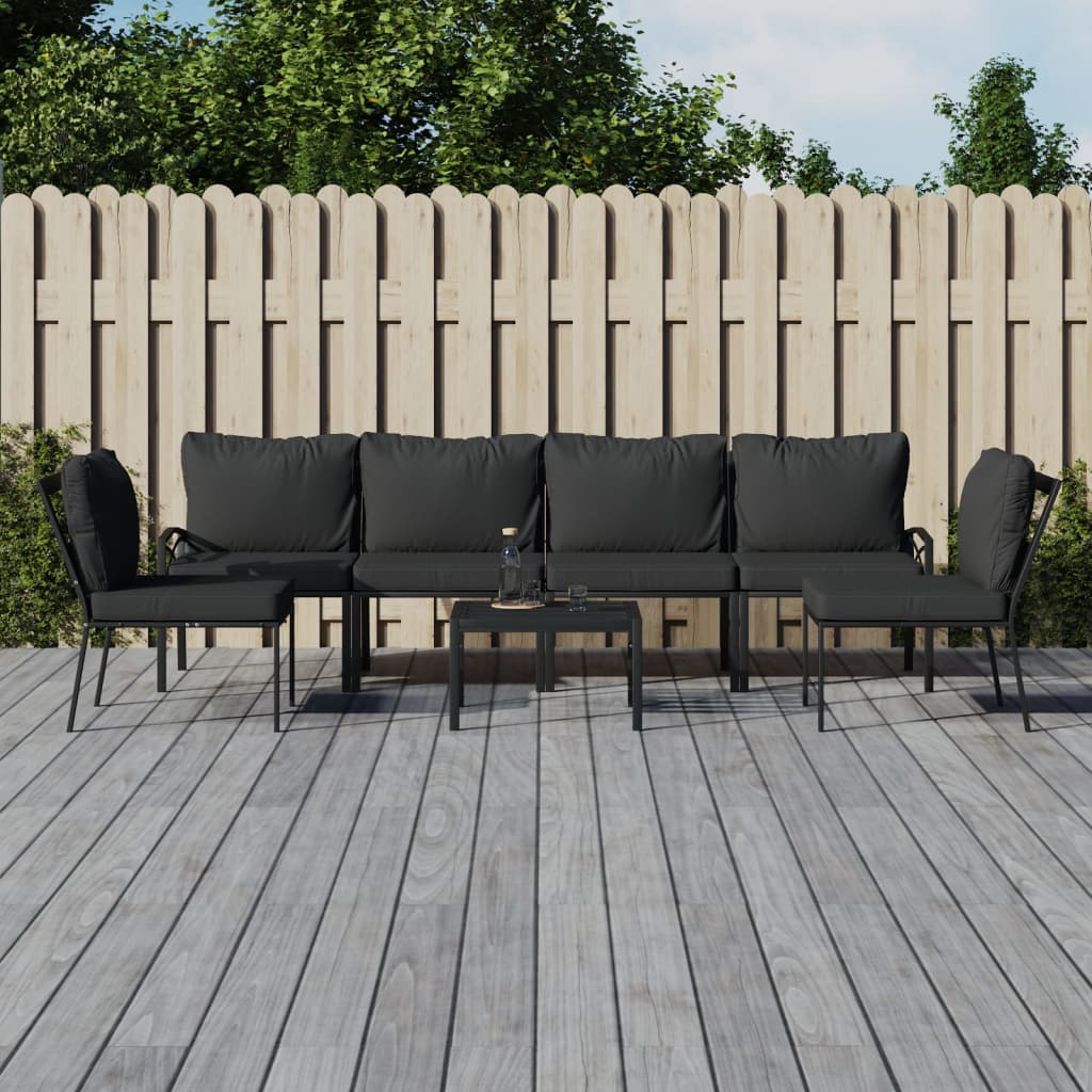 vidaXL 6-delige Loungeset met kussens staal grijs