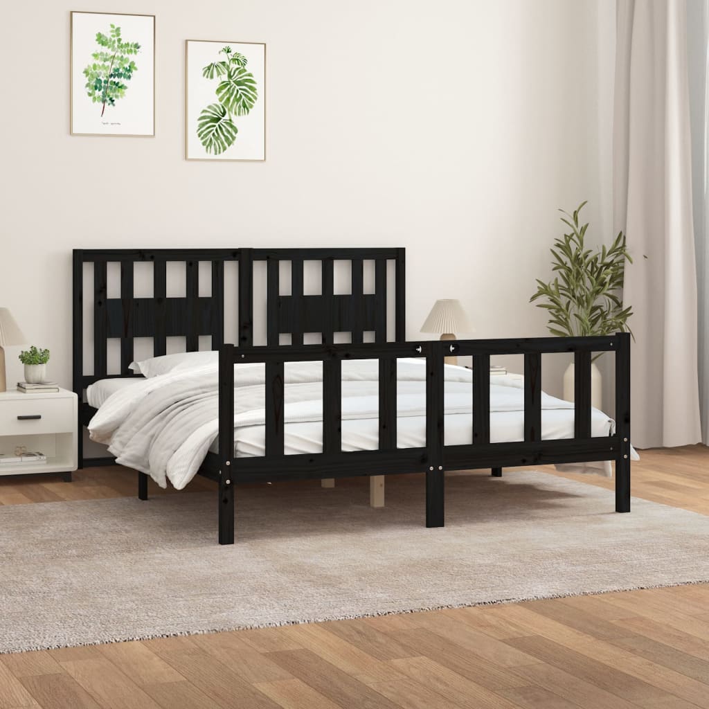 vidaXL Bed frame solid wood black 75x190 cm