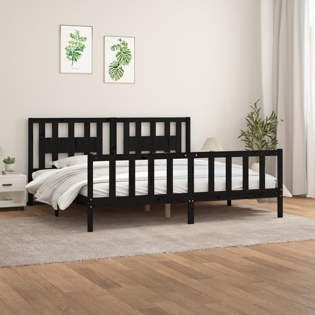 vidaXL Bed frame solid wood black 75x190 cm