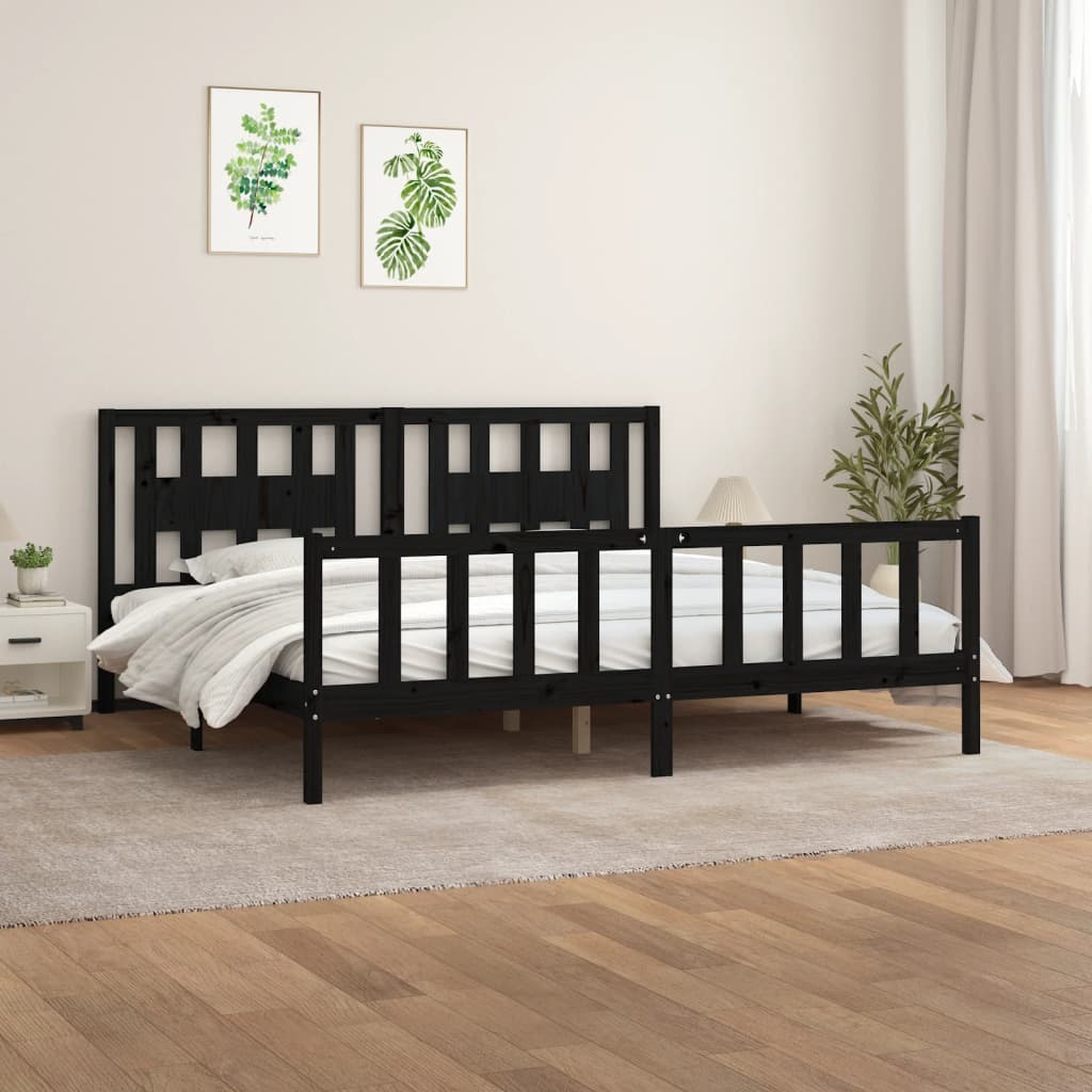 vidaXL Bed frame solid wood black 75x190 cm
