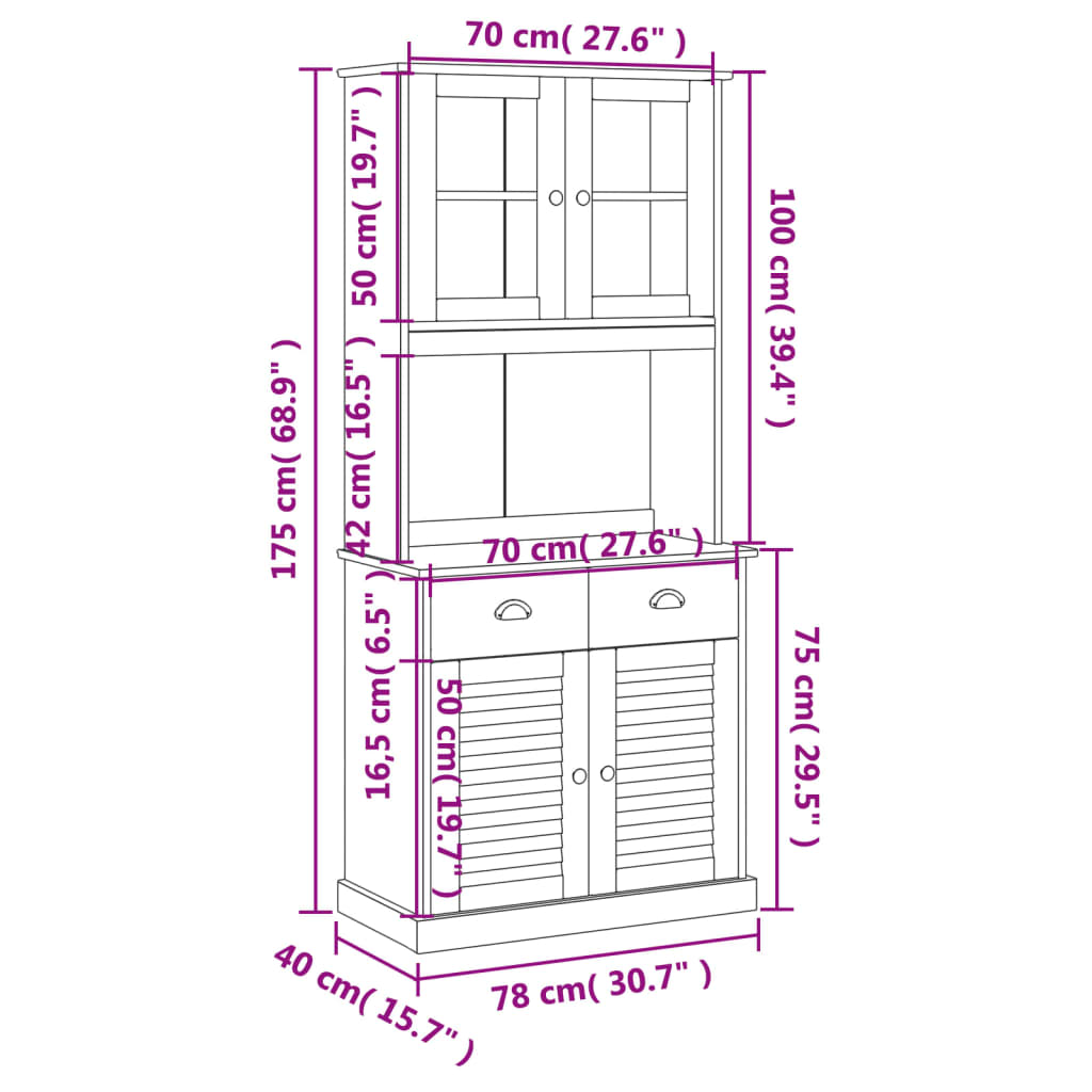 vidaXL Hoge kast VIGO 78x40x175 cm massief grenenhout
