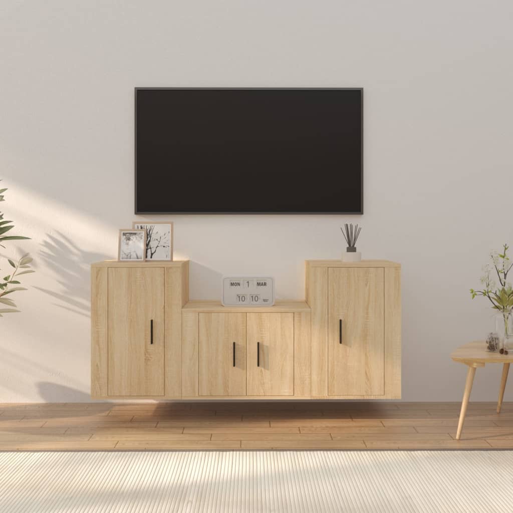 vidaXL 3-delige Tv-meubelset bewerkt hout wit