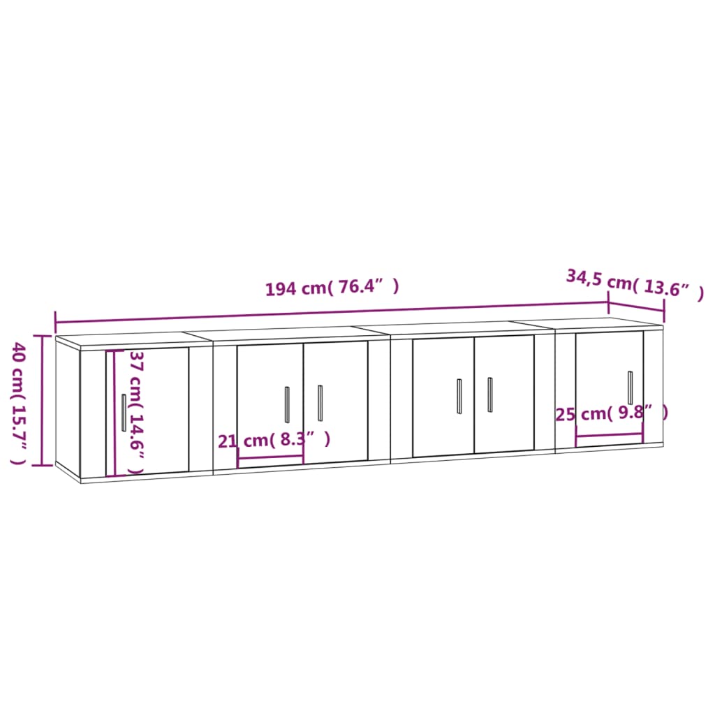 vidaXL 4-delige Tv-meubelset bewerkt hout wit