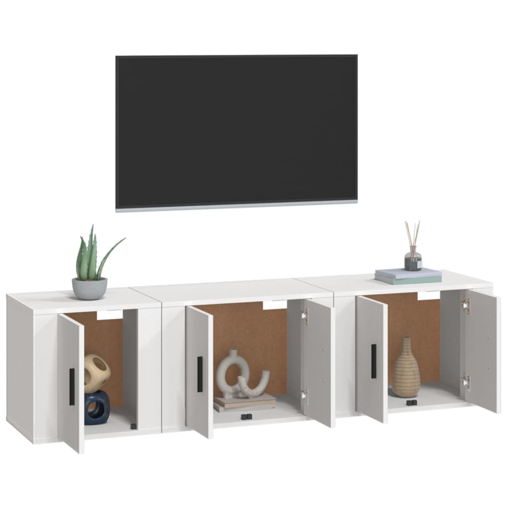 vidaXL 3-Piece TV Cabinet Set Engineered Wood White