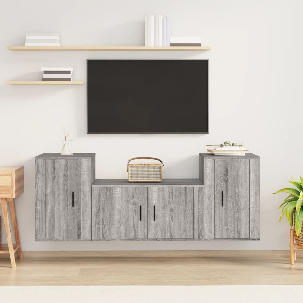 vidaXL 3-delige Tv-meubelset bewerkt hout wit