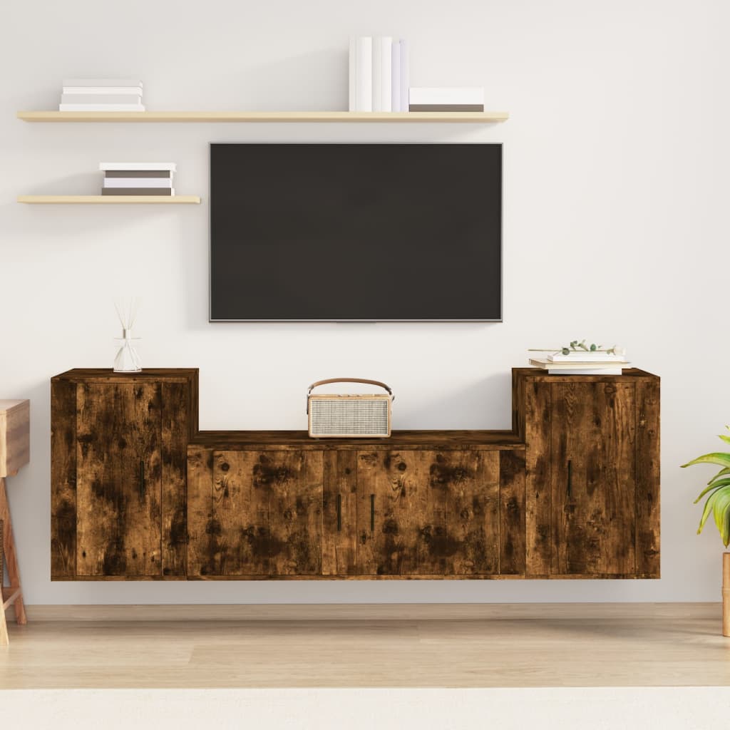 vidaXL 3-delige Tv-meubelset bewerkt hout wit