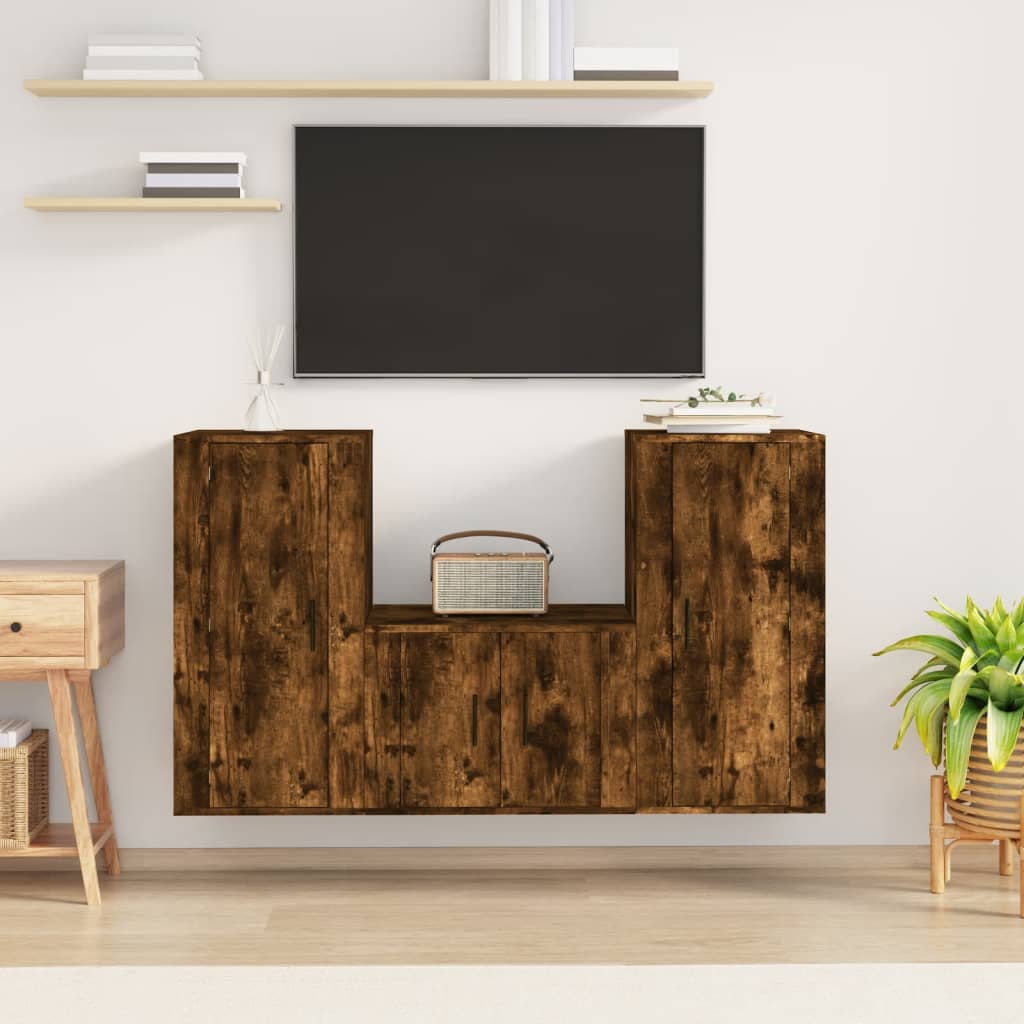 vidaXL 3-delige Tv-meubelset bewerkt hout wit