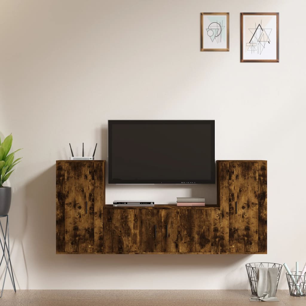 vidaXL 3-delige Tv-meubelset bewerkt hout wit