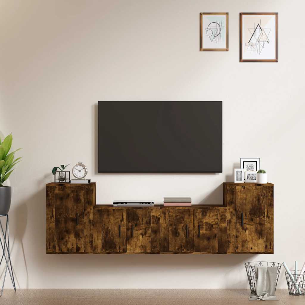 vidaXL 4-delige Tv-meubelset bewerkt hout wit