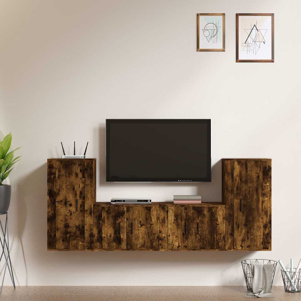 vidaXL 4-delige Tv-meubelset bewerkt hout wit