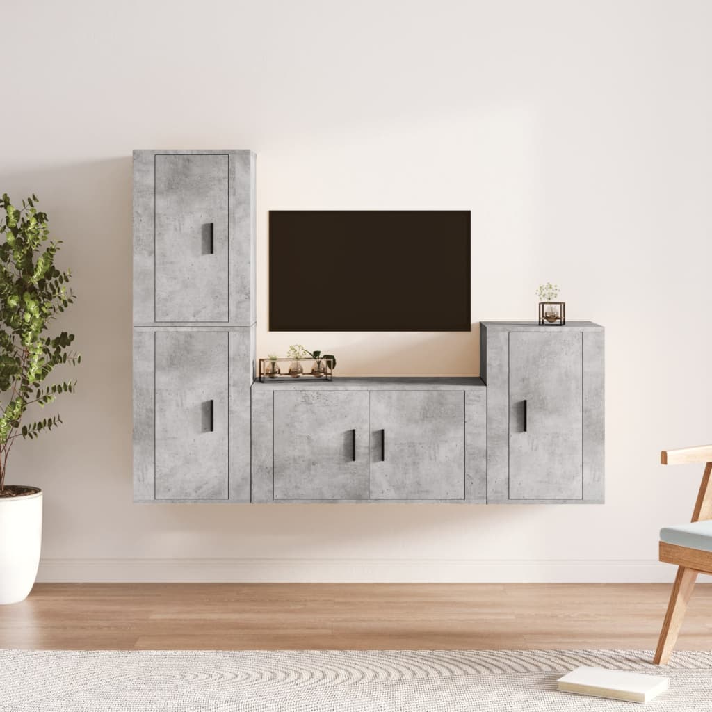 vidaXL 4-delige Tv-meubelset bewerkt hout hoogglans wit