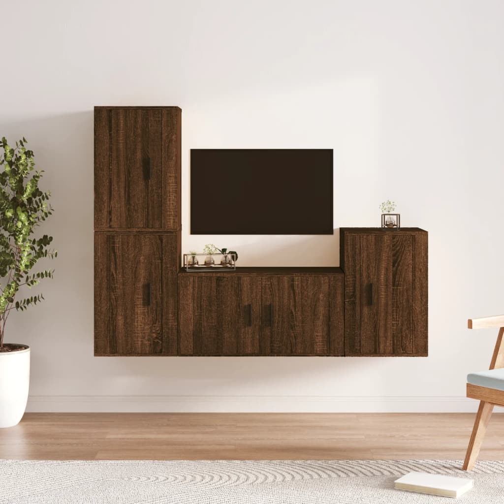 vidaXL 4-delige Tv-meubelset bewerkt hout hoogglans wit