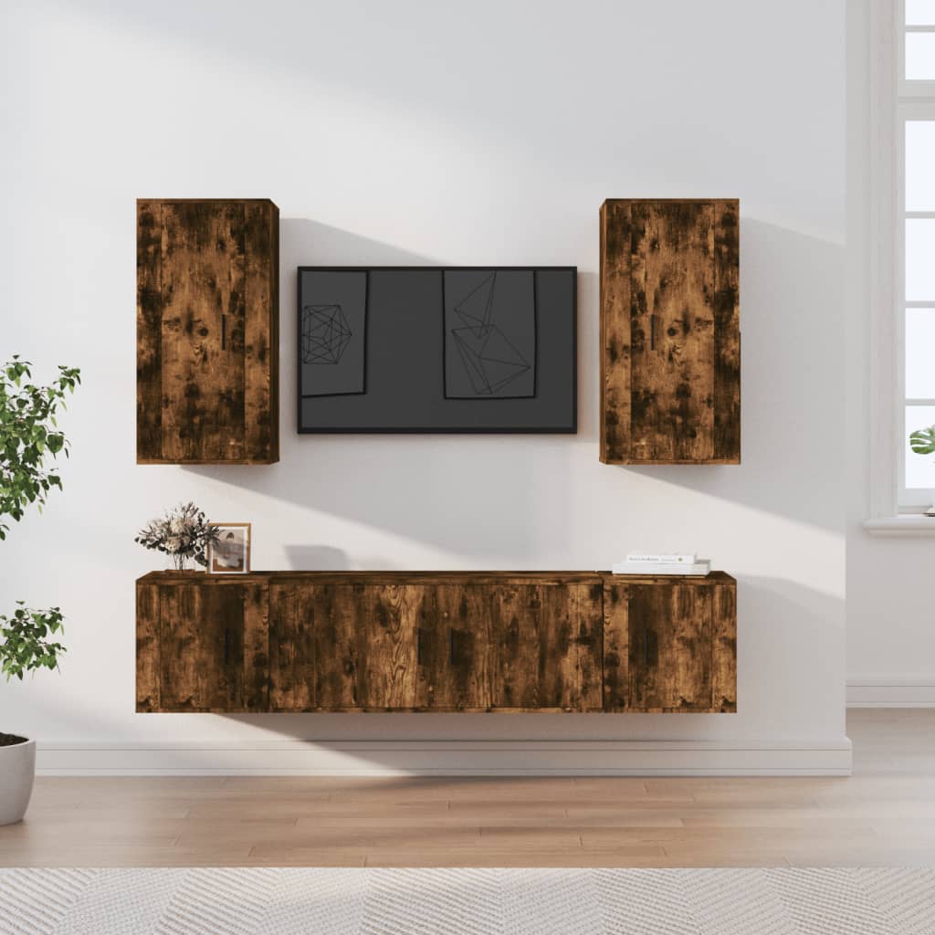 vidaXL 5-delige Tv-meubelset bewerkt hout wit