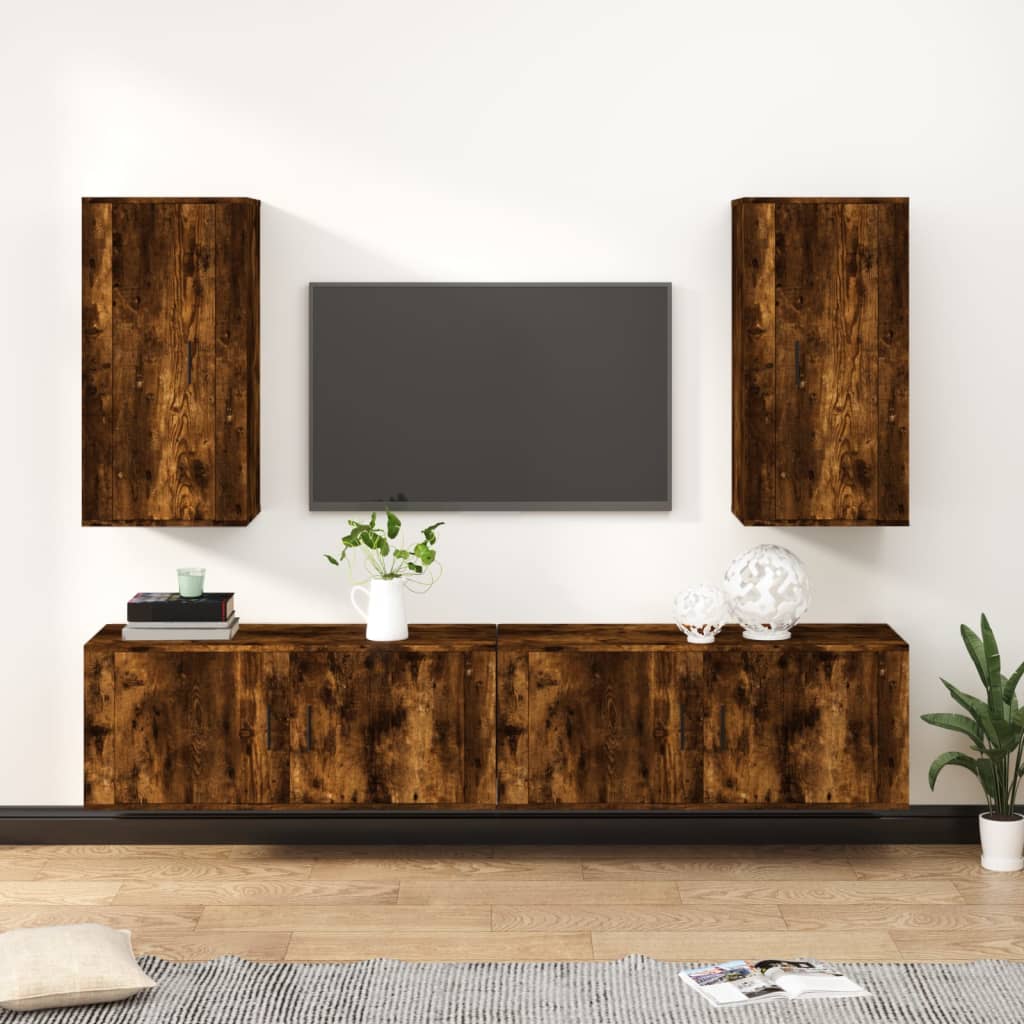 vidaXL 4-delige Tv-meubelset bewerkt hout wit
