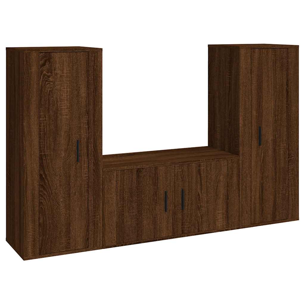 vidaXL 3-delige Tv-meubelset bewerkt hout hoogglans wit