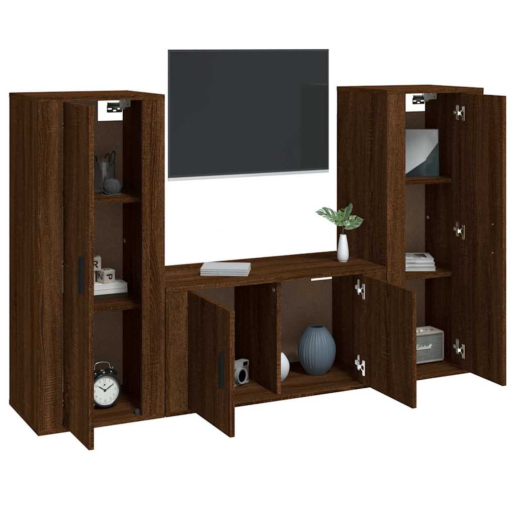 vidaXL 3-delige Tv-meubelset bewerkt hout hoogglans wit