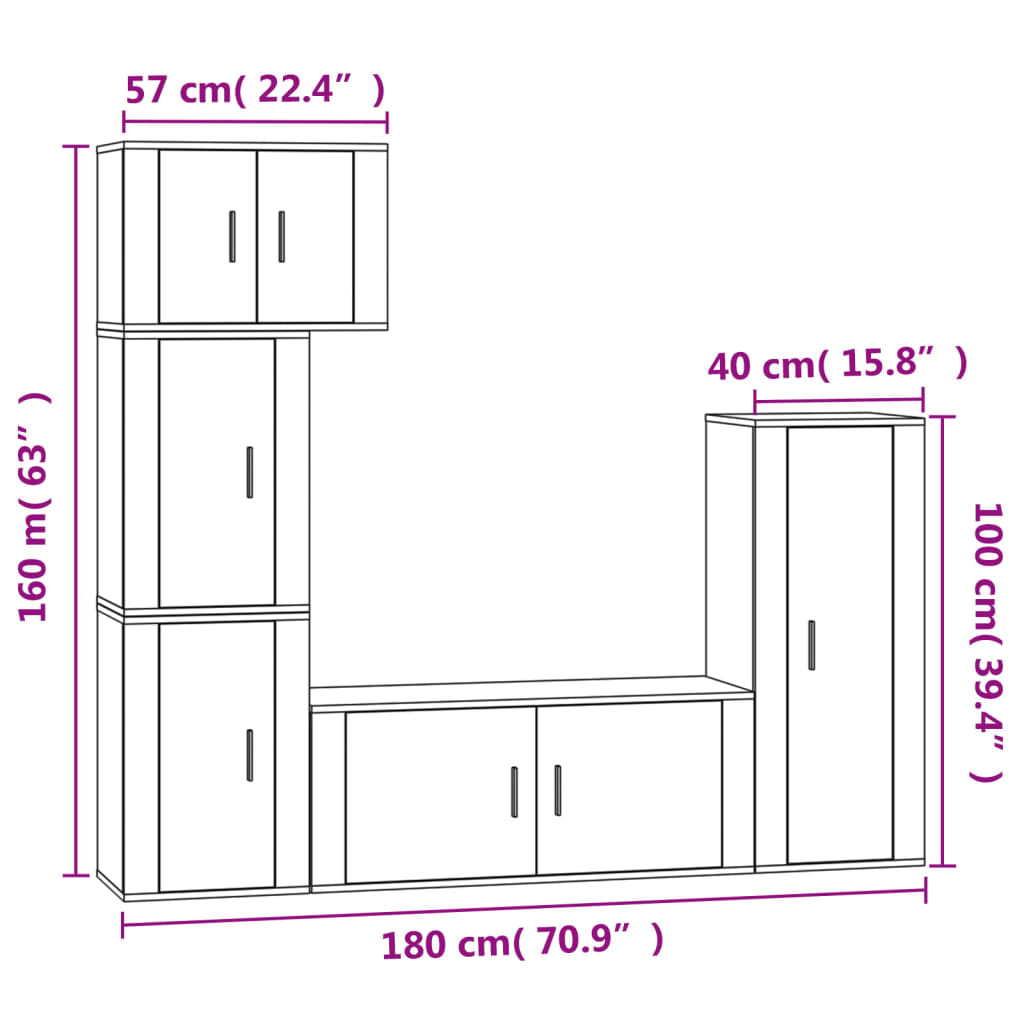 vidaXL 5-piece TV Cabinet Set Engineered Wood White